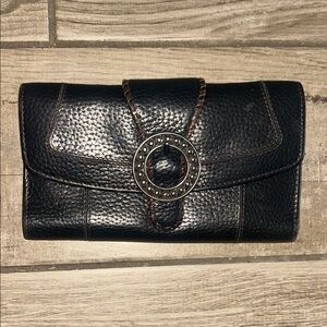 Brighton Black Leather Pebbled wallet with Studded Ring
